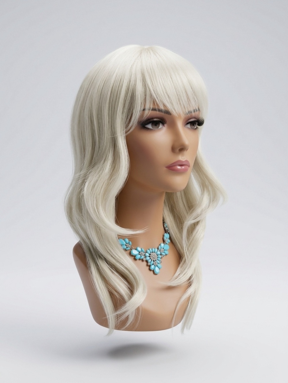 Blonde Long Wavy Wig with Bangs - Stylish Platinum Blonde Hair #613